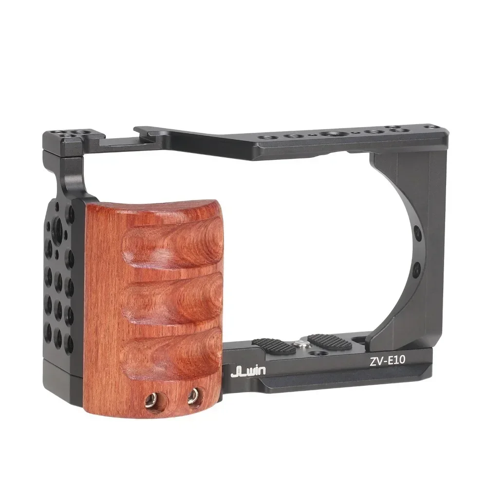 ZVE10 Camera Cage Wooden Side Handle Top Hand Grip Quick Release Plate Cage Rig Kit Protective For Sony ZV-E10 DSLR Camera