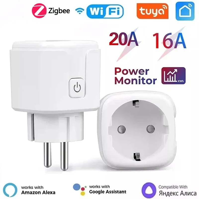 

Tuya EU Plug 16A/20A Wi-Fi/zigbee, умная настенная розетка, функция таймера монитора мощности, голос с Alexa Google Home Yandex Alice