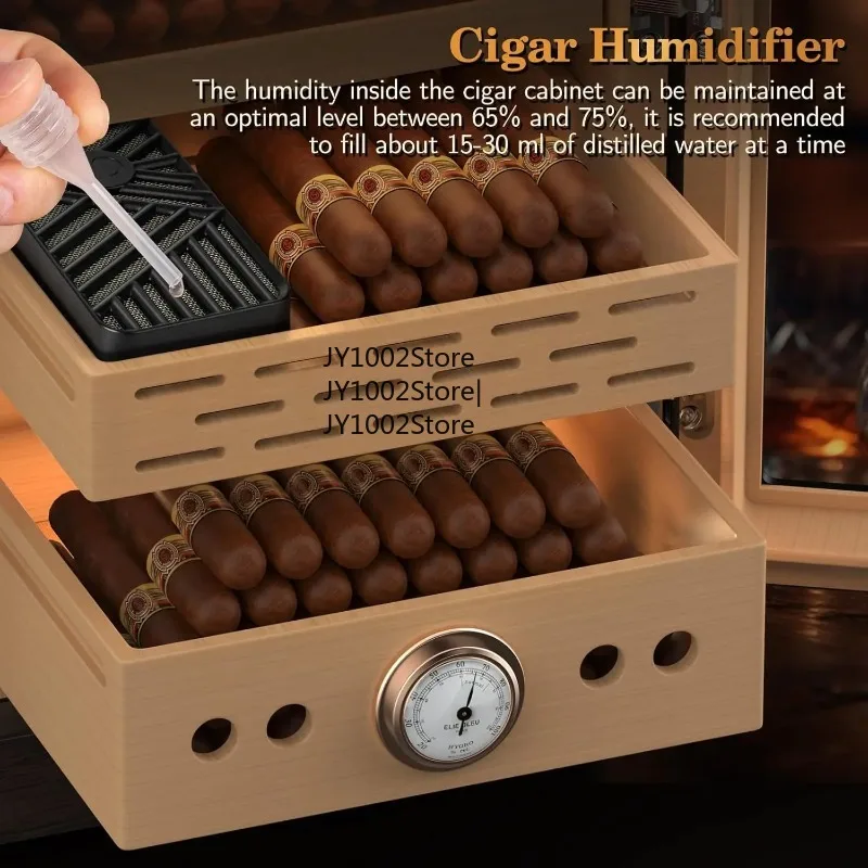 Cigar Humidor, Lighted Control Door, with Cigar Accessory Drawer and 2 humidifiers 3 Layer Large Capacity Storage