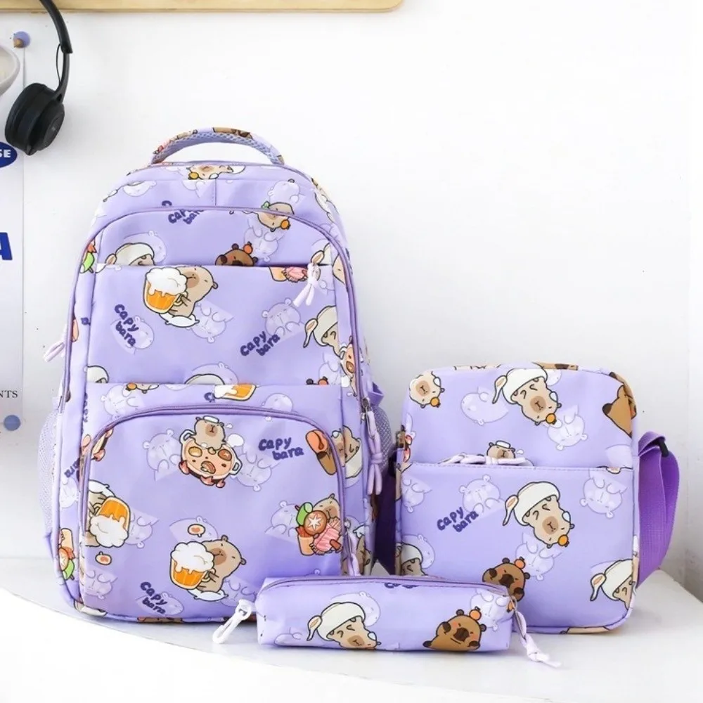 

Набор из 3 предметов: милый рюкзак с мультяшной капибарой из нейлона, сумка-тоут и мешочек, школьный ранец для студентов, легкий, большой вместимости, с животным принтом
