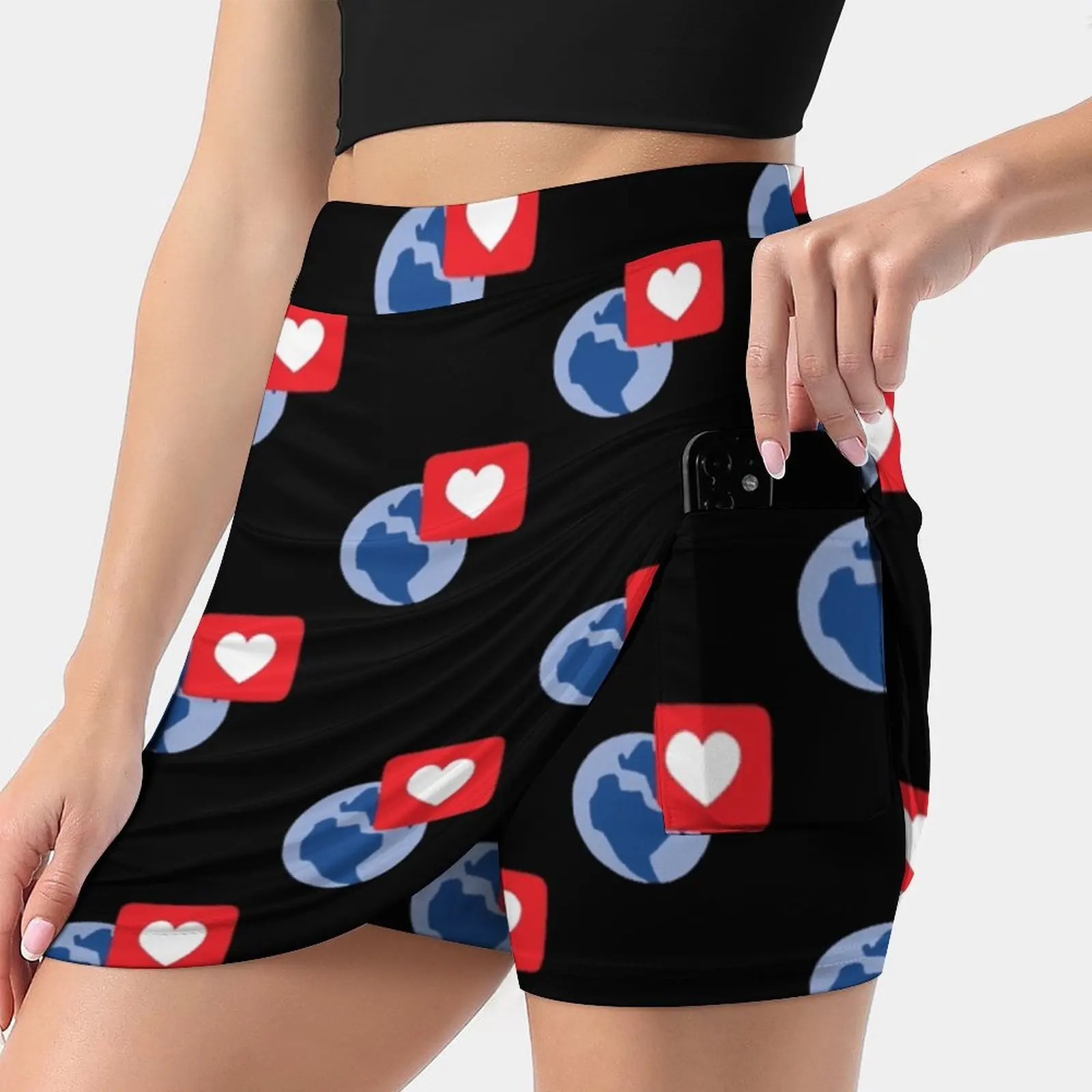 Love Notification Women Sports Lining Skirt Tennis Dance Fitness Short Printed Skirts Love Notification Social Planet Globe