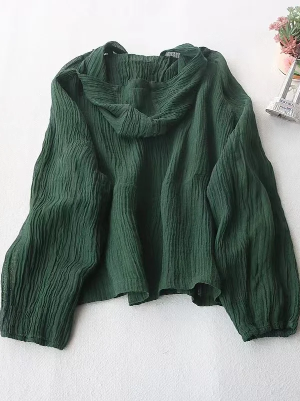 Dames mince lin à capuche Jaet coupe ample confortable chapeau irt femmes vêtements d'extérieur d'été longue Sve couleur Pure coréen Sle