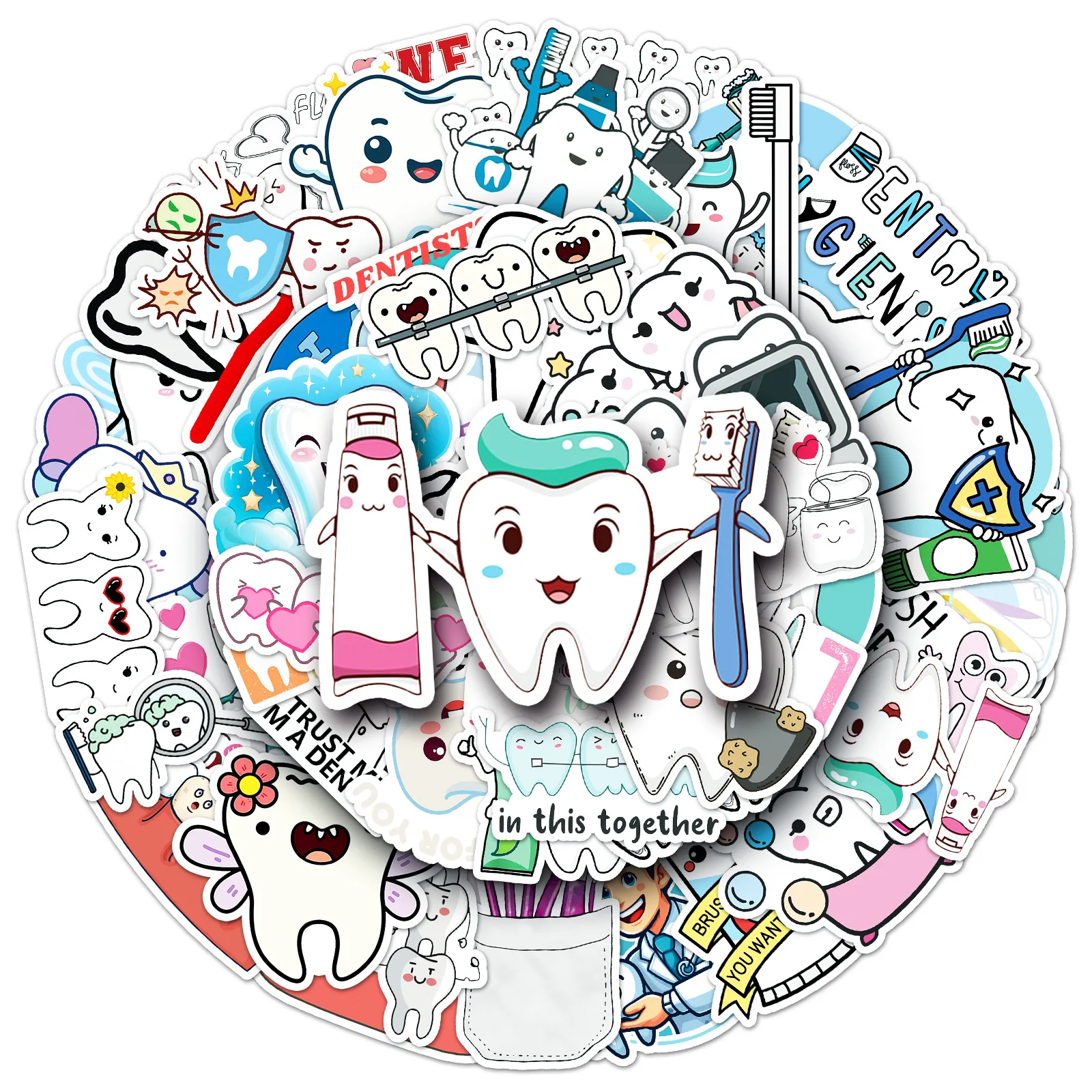 50pcs Cartoon Teeth Care Series Graffiti Stickers Suitable for Helmet Desktop Wall Decoration DIY Sticker Package Wholesale