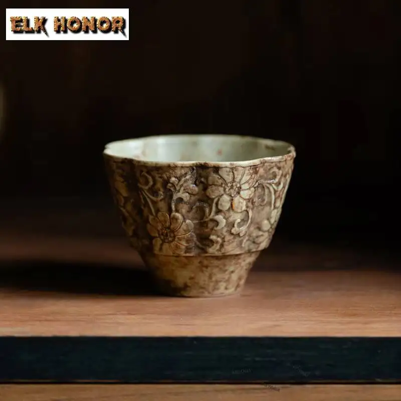40ml Handamde Chestnut Gold Pointing Teacup Ancient Tea Bowl Cup for Tea Tea-tasting Fragrance Cup Chazhan Master Cups Tableware