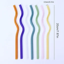 8X200mm Reusable Glass Straws Wavy Colorful Drinking Straw High Borosilicate Glass Straw Glass Tube Party Favors Bar Drinkware