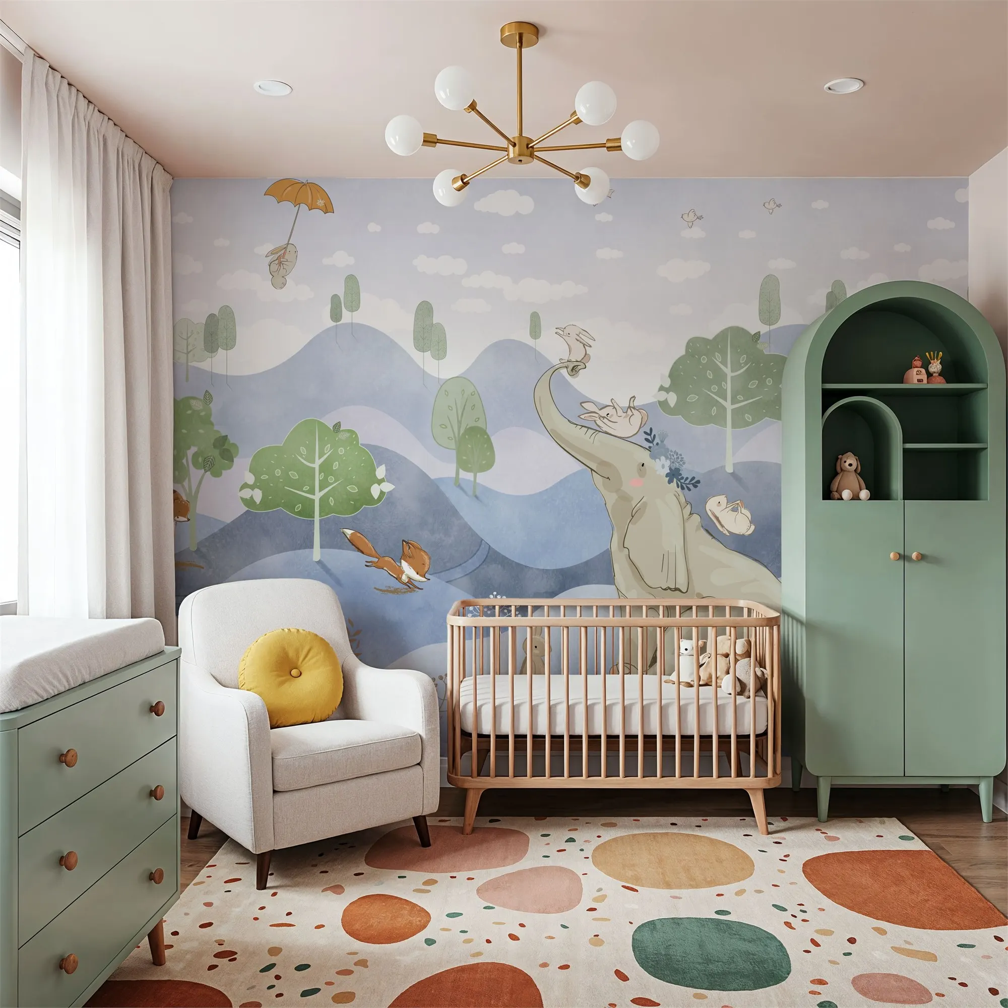 custom Bunny Friends Blue 3d Wall mural peel and stick wallpaper