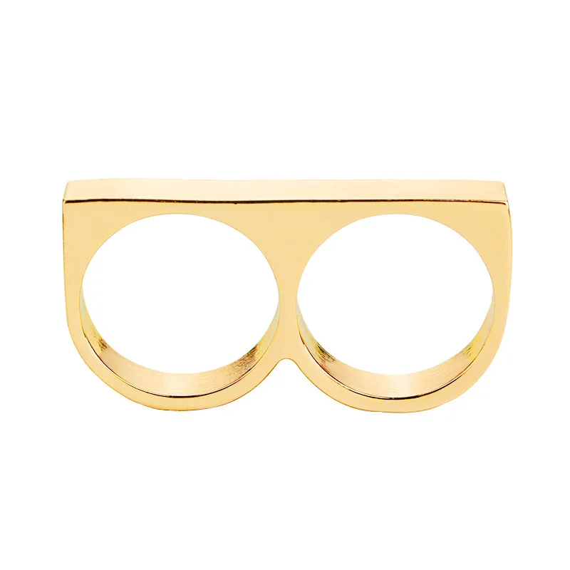 Punk Women/Men Two Fingers Rings Personality Hip Hop Stainless Steel Brass Knuckles Fashion Ring Jewelry