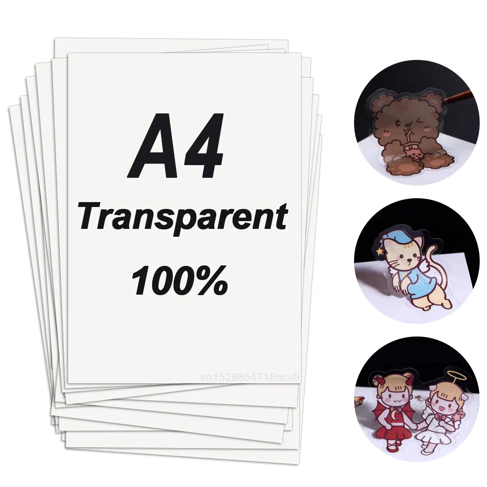 100% Transparent Label Sticker Self Adhesive Printable Vinyl Sticker Paper A4 Printing Paper for Inkjet Printer No Waterproof