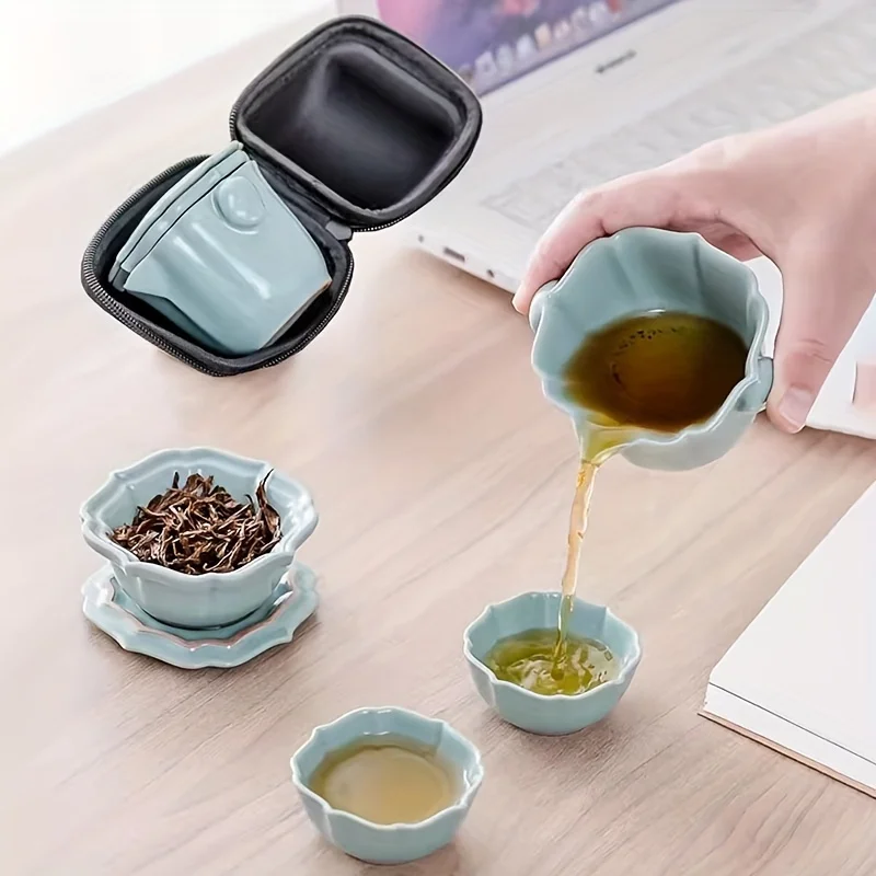 1set Travel Tea Set, Express Cup Set, Portable Outdoor Office Bag, Small Set, Kung Fu Tea Pot, Two Cups- Perfect For  And Office