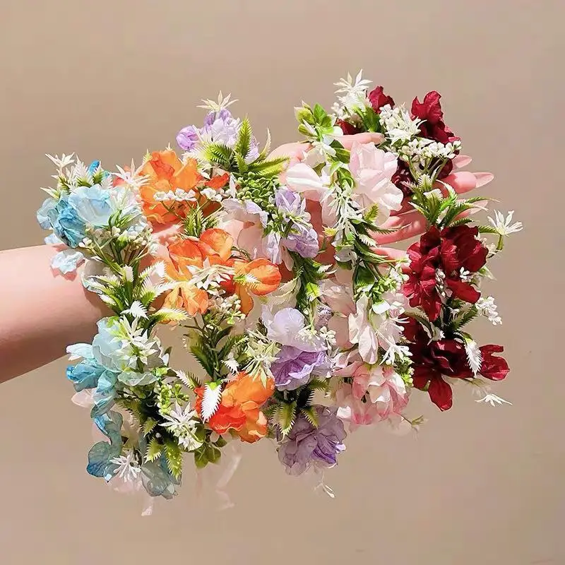 Women Wedding Floral Headband Soft Artificial Flower Crown Hair Accessory for Bridal Bridesmaid Party Photo Shoot