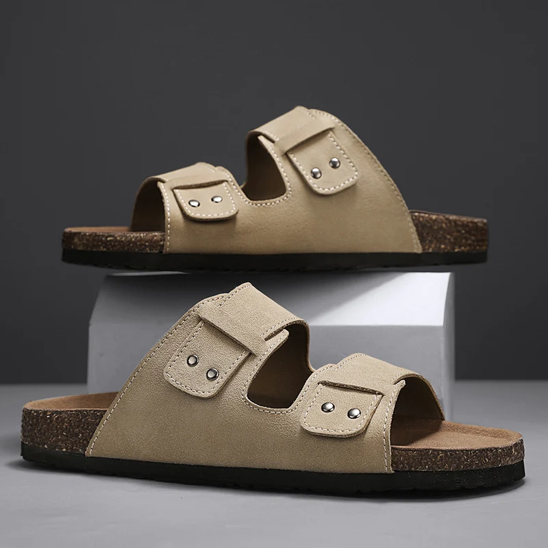 Retro Cork Men Slippers Breathable Mules Sandals Man Leisure Time Man Slides Summer Shoes For Men