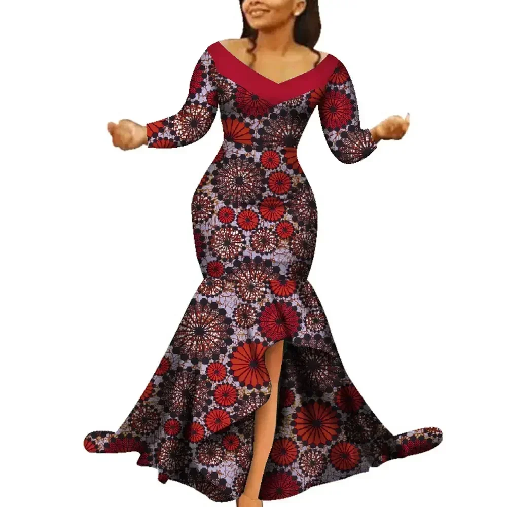 Neue Dashiki Afrikanische Print Kleider Bazin Lange Fischschwanz Kleid für Hochzeit Party Vestidos Afrikanische Kleider für Frauen WY5759