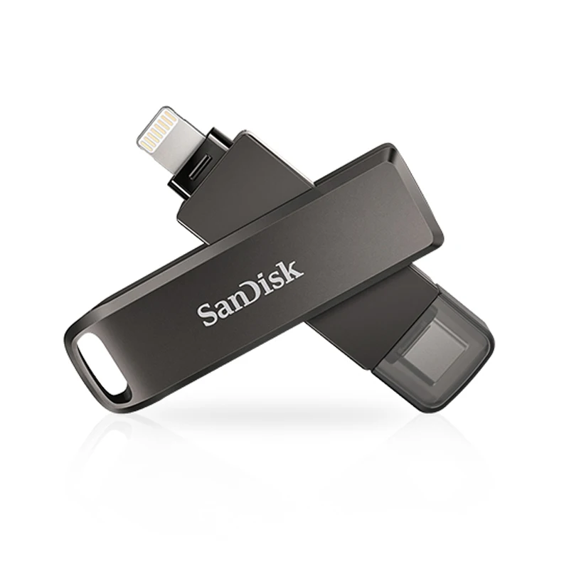 SanDisk-unidad Flash iXpand de lujo, Pendrive de cifrado de Metal OTG Lightning/tipo C, 64GB, 128GB, 256GB