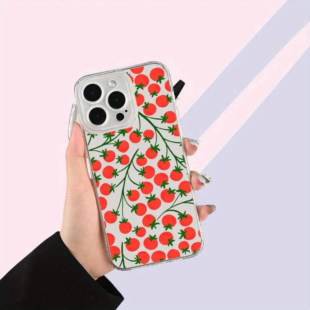 Casing ponsel motif tomat cocok untuk iPhone 17 16 15 14 13 12 11 Pro/Max/Plus transparan anti jatuh dan tahan benturan