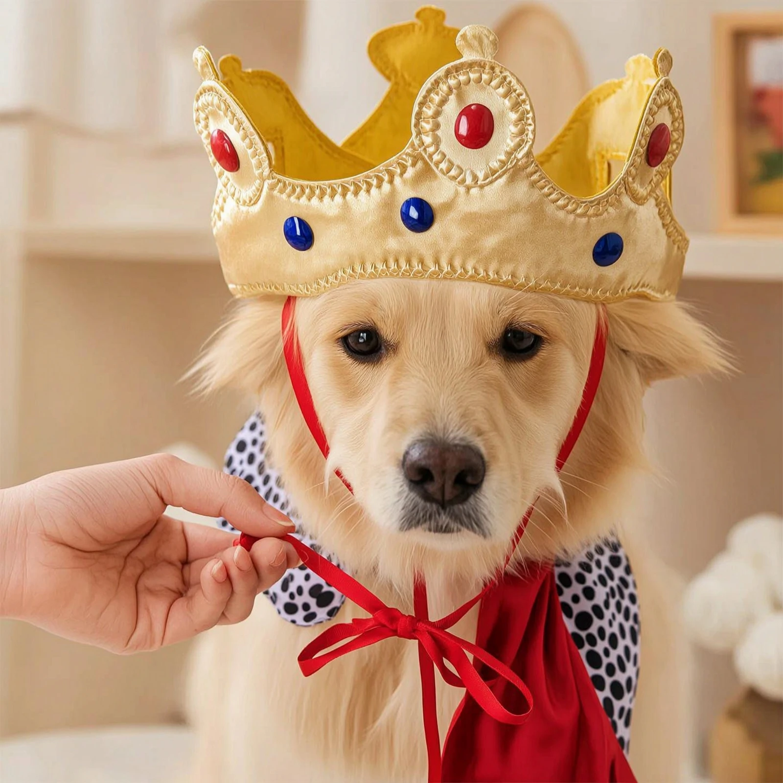 Cape with Crown Two-Piece King Cape Royal Outfit Adjustable Costume Set Noble for Pets, Halloween, Photoshoots