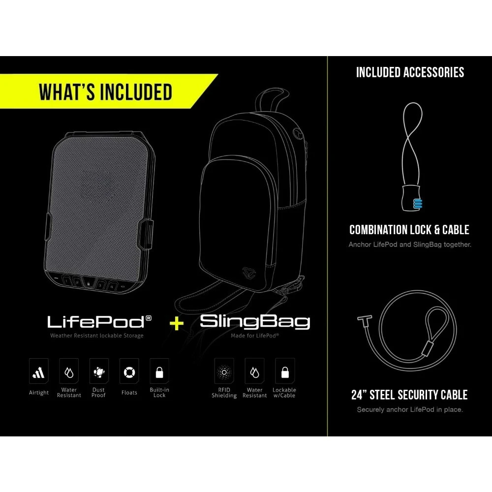 Caso de arma de bloqueio eletrônico à prova dwaterproof água seguro organizador viagem portátil lifepod slingbag pacote caixa armazenamento áspero seguro