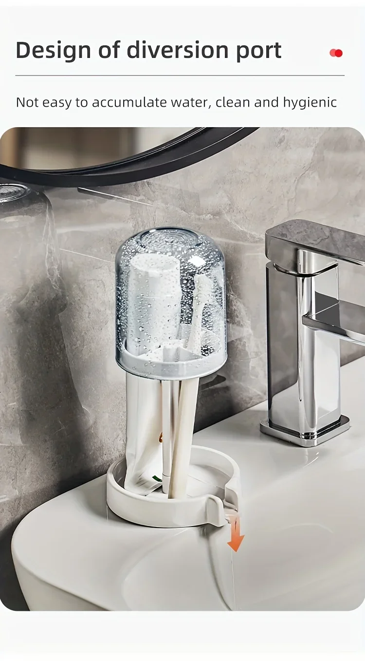 Toothbrush Holder with Dust Cover, Drainage Design, Plastic Multifunctional Bathroom Toothbrush and Cup Organizer