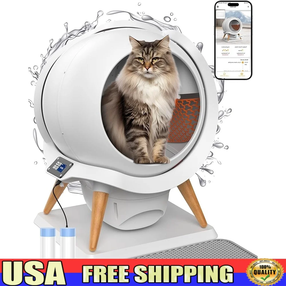 

Waterproof Self-Cleaning Cat Litter Box Automatic Odourless App Control Motion Sensor Weight Monitoring Easy Clean Design Cats