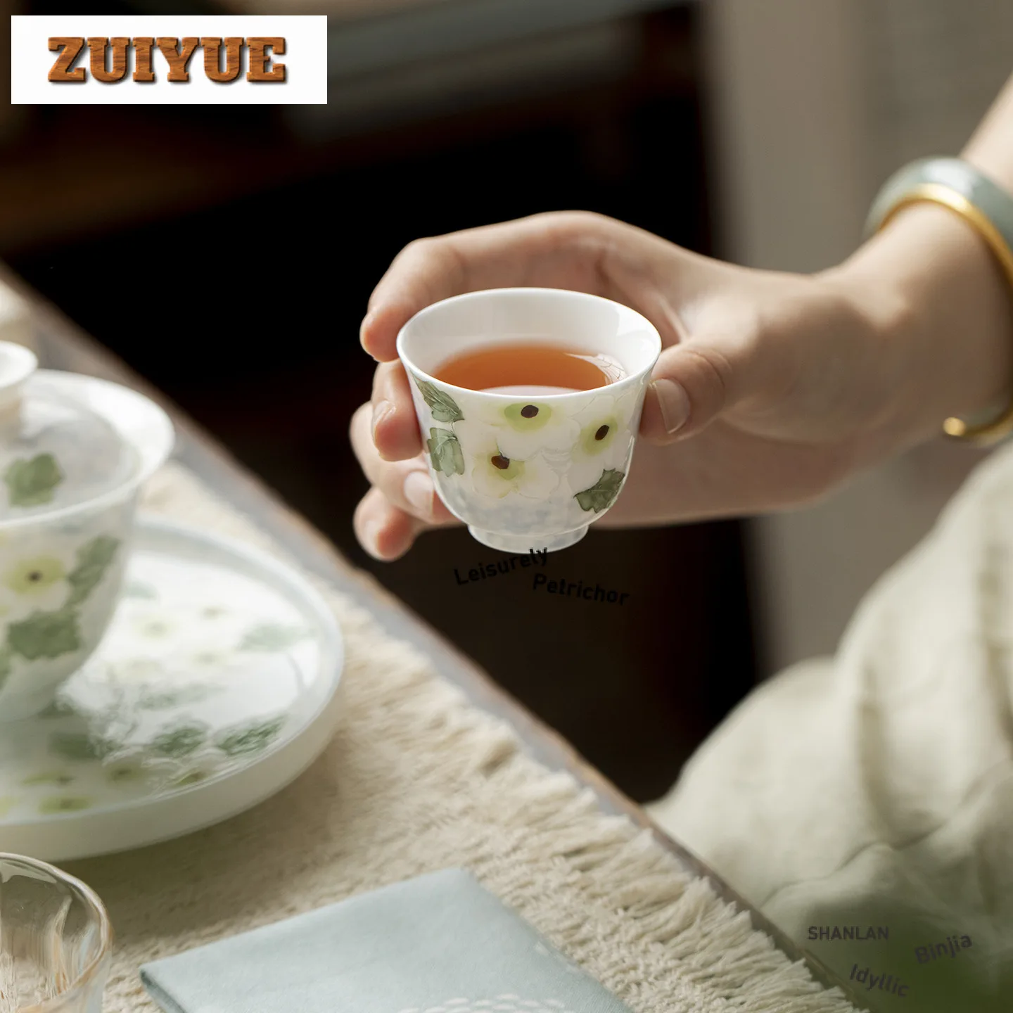 

2pc/lot Hand-painted Gardenia Teacup Handmade Tea Bowl Tea Pair Tea-tasting Fragrance Cup Chazhan Master Cups Teaset Craft 40ml