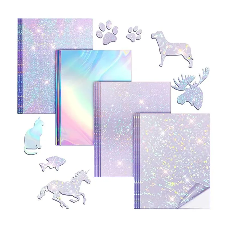 50sheets Holographic Paper A4 Vinyl Sticker Printable Label Self Adhesive Paper Sticker Waterproof Laser Color for Inkjet Print