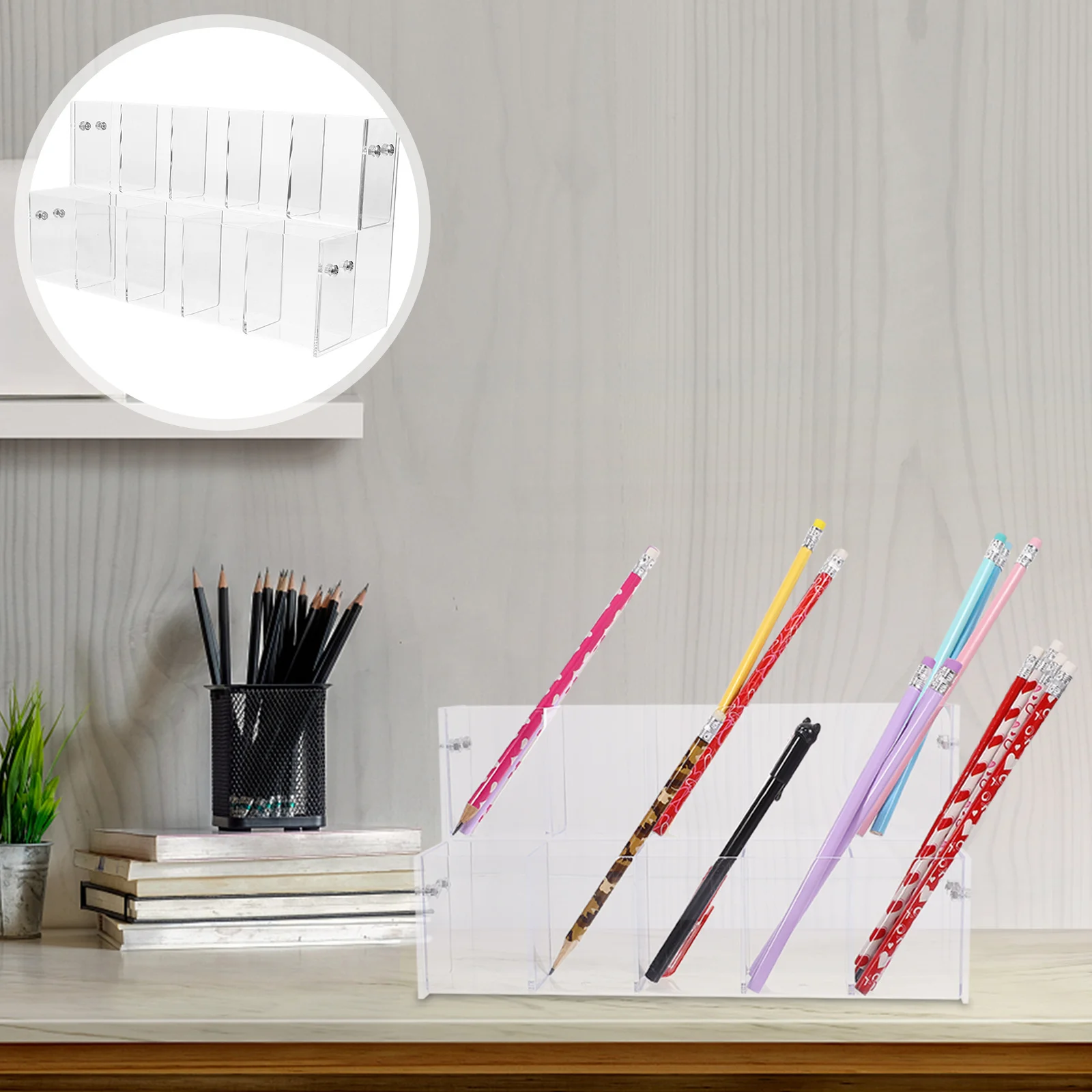 

Clear Pen Holder Acrylic Pencil Organizer Desk Storage Box Modern Design Transparent Stationery Display Stand Pen Display