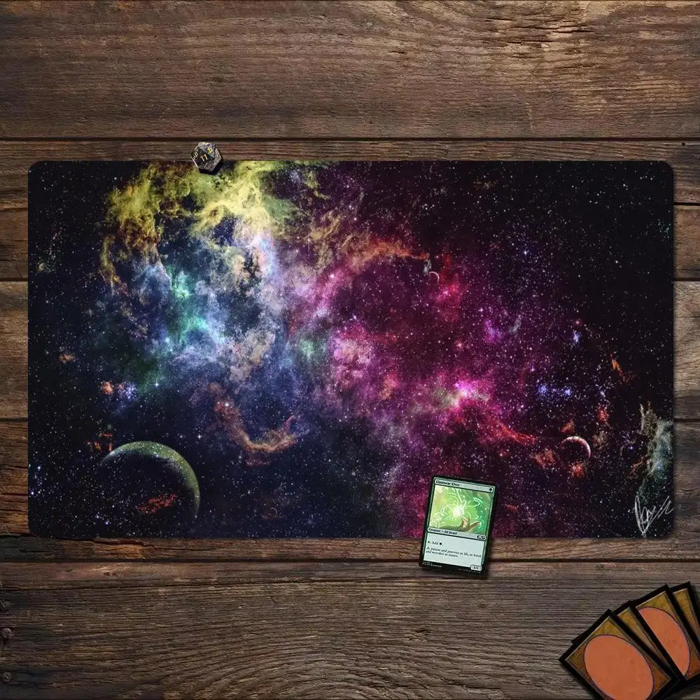 Universe Nebula Starfield Outer Space TCG Playmat 35X60CM Magic Card Battle Mat Non-Slip Durable Stitched Edge Tabletop Playmat
