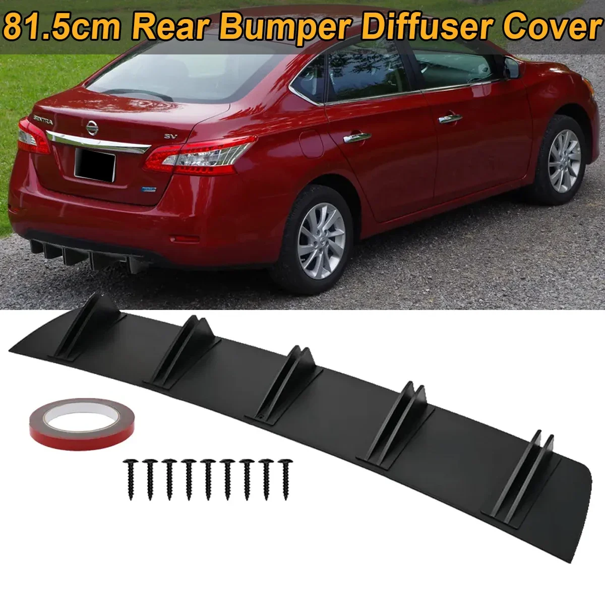 81.5cm Universal Rear Bumper Diffuser Shark 5 Fin Curved Splitter Canard Cover Sticker For Nissan Sentra Car Tuning Accessories