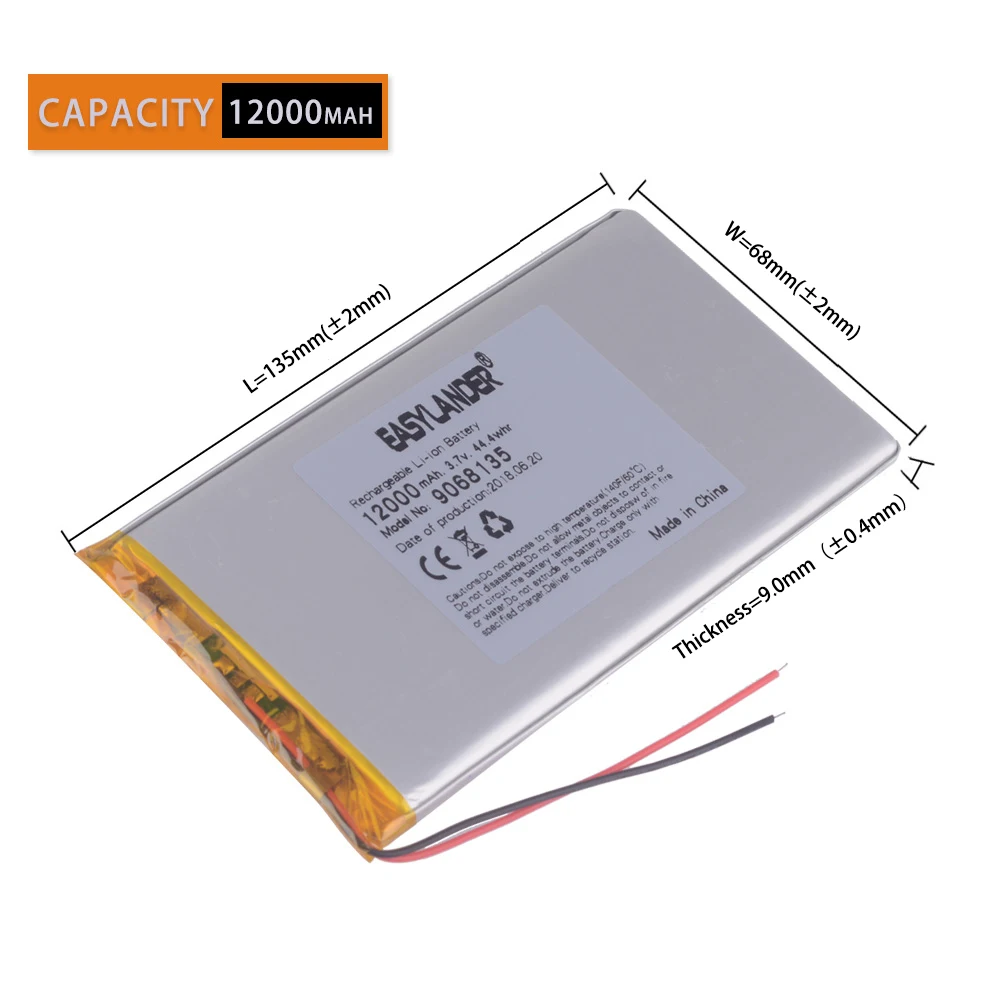 9068135 3.7V 12000mAh  Rechargeable Lithium Li-ion Li Polymer Battery For Tablet 9070130 9068130