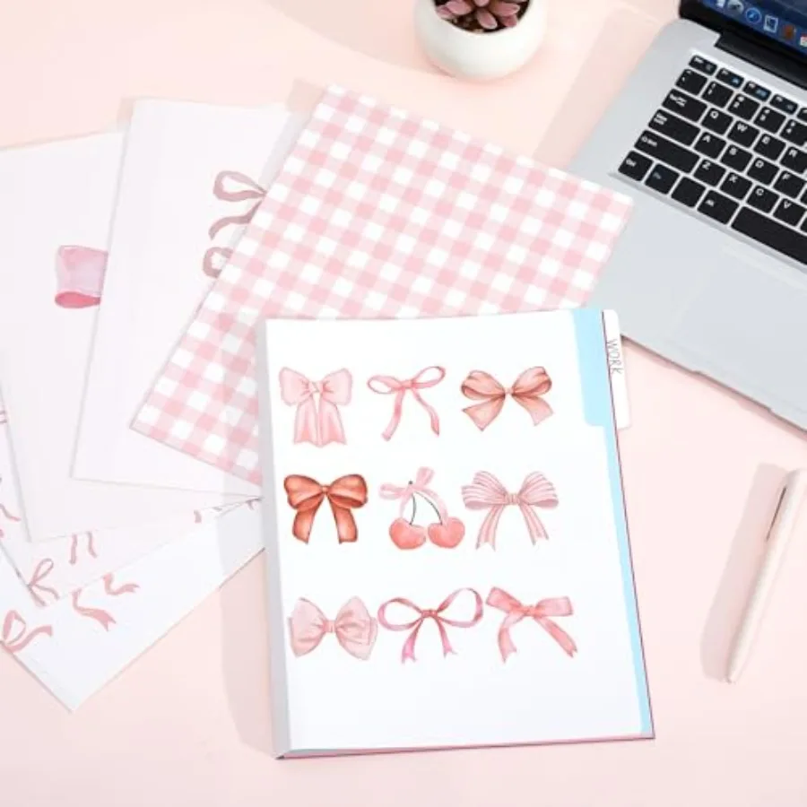 12 carpetas de archivos con lazo rosa Ih, 8,5x11, tamaño de letra, organizadores de archivos decorativos a cuadros con lazo y 1 3 pestaña cortada, bonito y bonito Docu