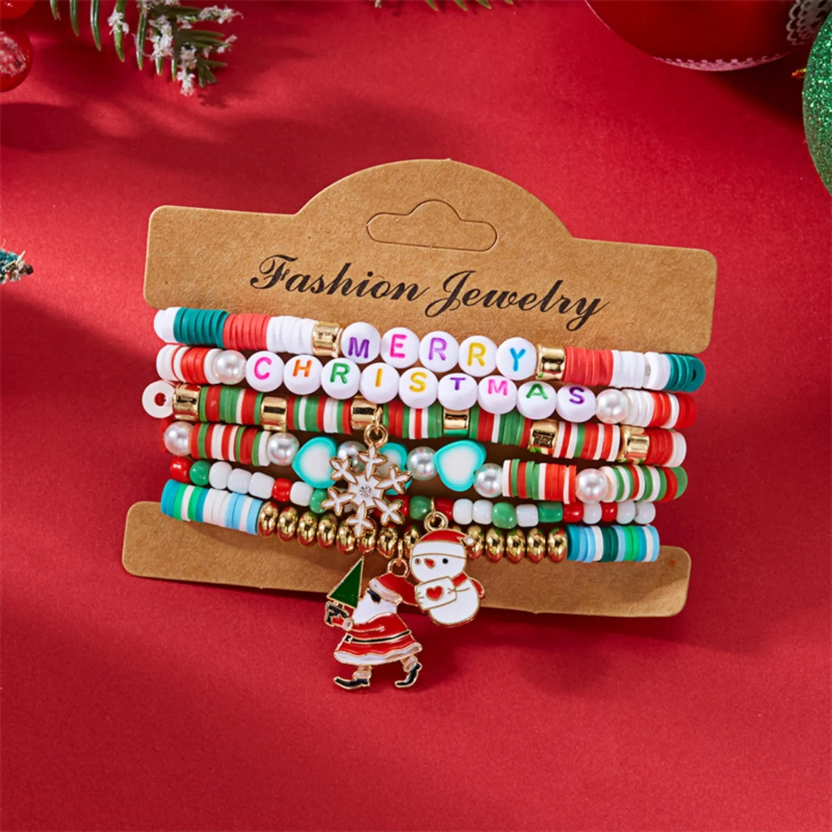 Mehrschichtiges Weihnachtsarmband, Krücke, Süßigkeiten, Weihnachtsmann, Hirsch, Schneeflocke, Schneemann, Kranz, Reisperlen, Armreif für Damen und Herren, Schmuck