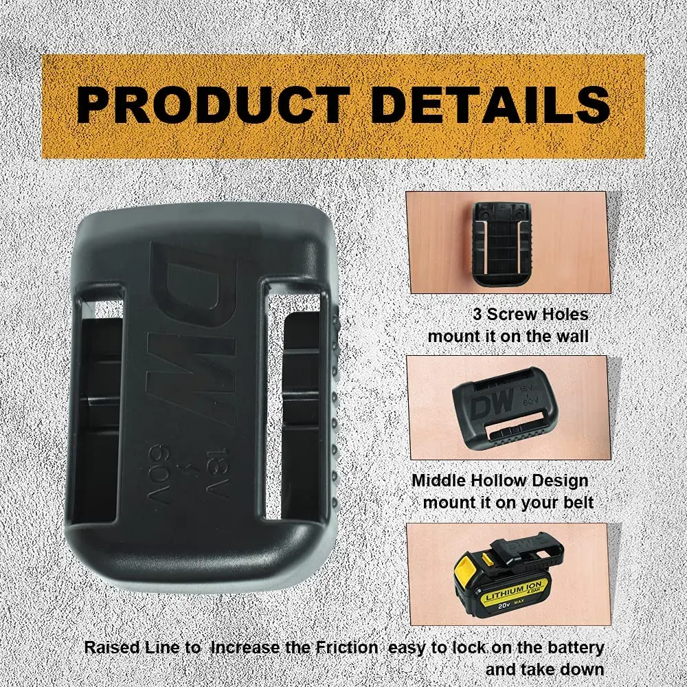Para dewalt 18v 20v 60v suporte da bateria de armazenamento de parede montagens stander montar display cabide doca bateria fivela cinto 5/10 pçs preto