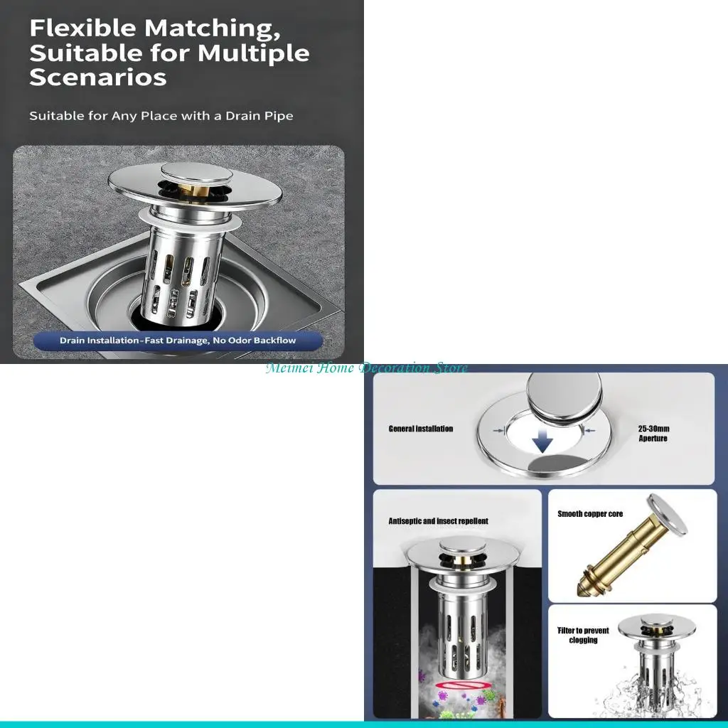 

H7BF 2pcs Durability Metal Drain Stoppers Poping Up Type Universals Fit Easyly Clean Maintenance