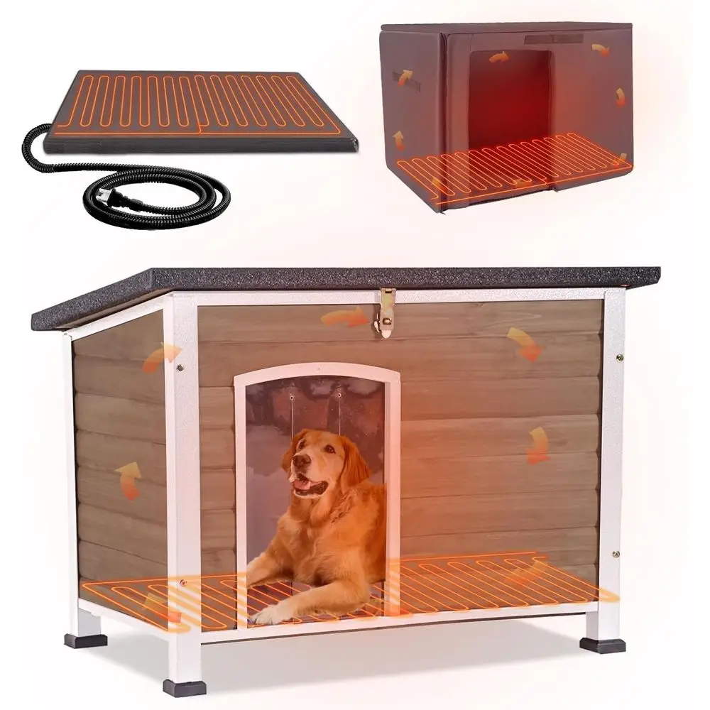 

Heated Dog House Insulated with Thermostat-Controlled Heating Pad, Thermal Liner, Outdoor Weatherproof Dog Kennel with Chew-Proo