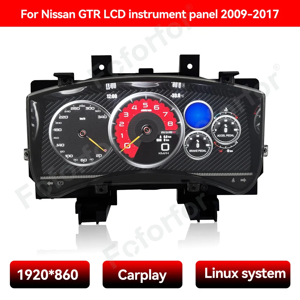 

12,3-дюймовый цифровой экран одометра для Nissan GTR 2009-2017, виртуальная приборная панель, цифровой кластер, ЖК-панель приборов с поддержкой CarPlay.