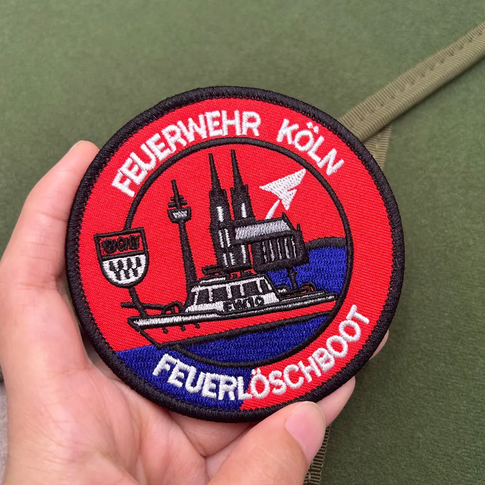 FEUERWEHR KOLN FEUERLOSCHBOOT, высококачественные нашивки для вышивки, этикетки, значки, с крючками, для шапок, поджаков и рюкзаков