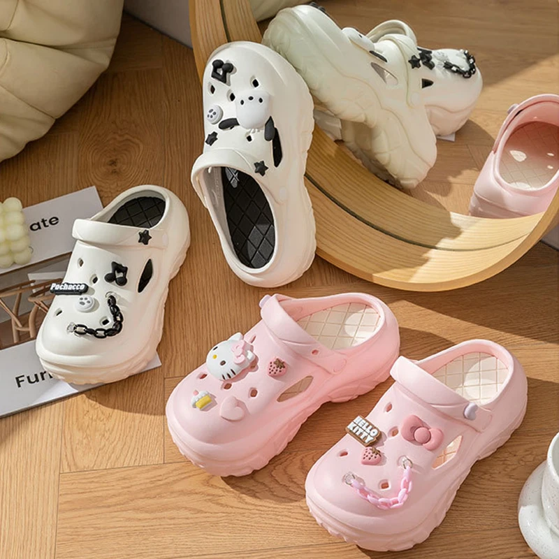 Sanrio Fashion Sandals Cinnamoroll Kuromi Pachacco Hello Kitty Summer Outdoor Sandals Women Girl Non-slip Slippers Beach Shoes