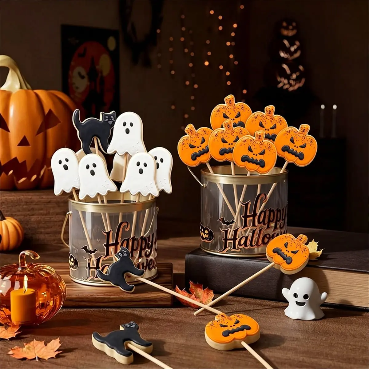 Halloween Lollipop Cake Mold Set, 3 Pcs Ghost Pumpkin Cat Molds for Spooky Holiday Treats
