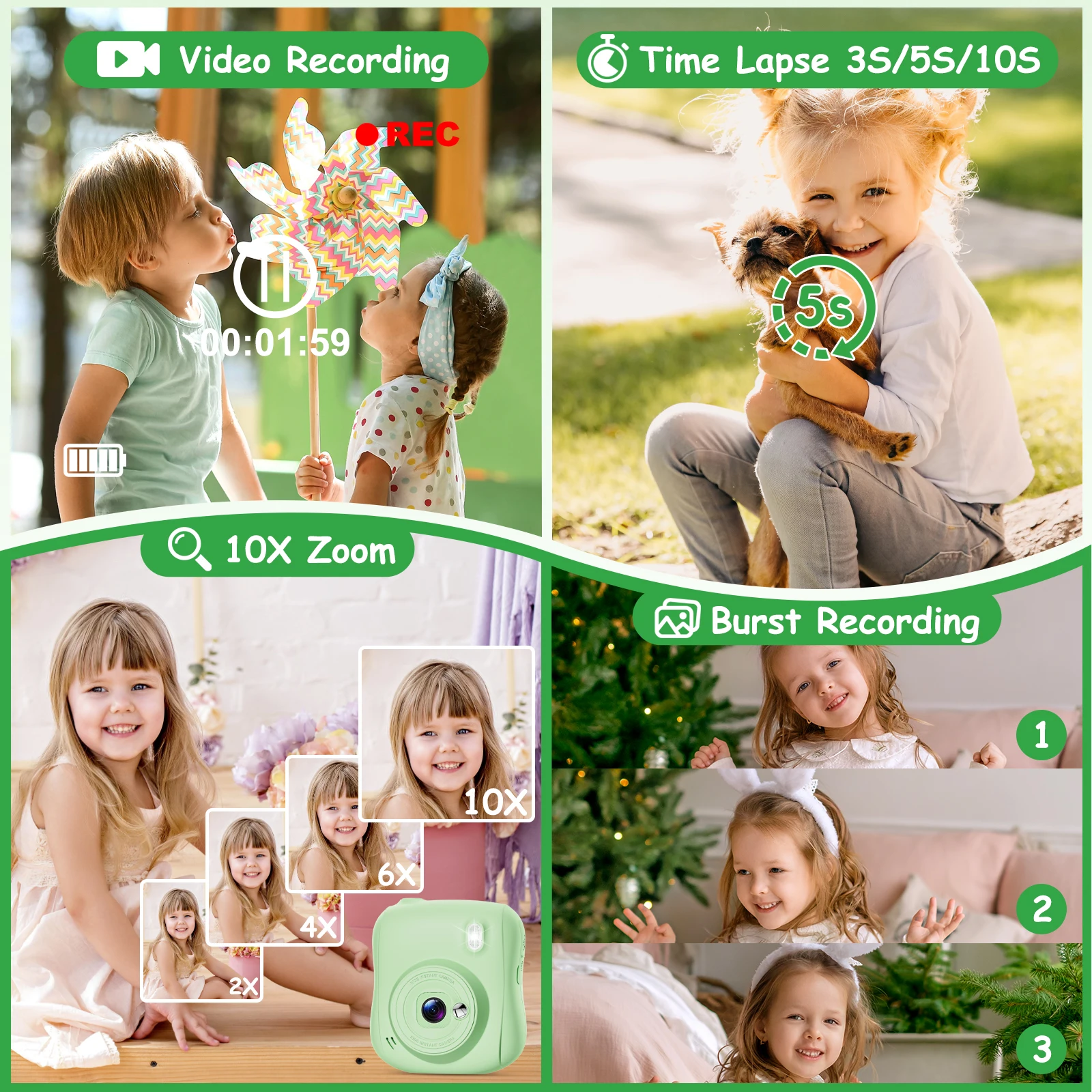 Atualizar crianças câmera de impressão instantânea 48mp 1080p hd câmera digital para toddle 2.0 Polegada tela ips câmera brinquedo presente para menina menino 3-12