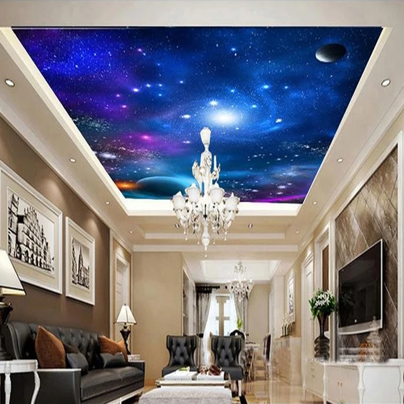 Custom Photo Wall 3D Universe Starry Sky Ceiling Murals Wallpaper For Living Room Bedroom Ceiling Roof Wall Papers Home Decor