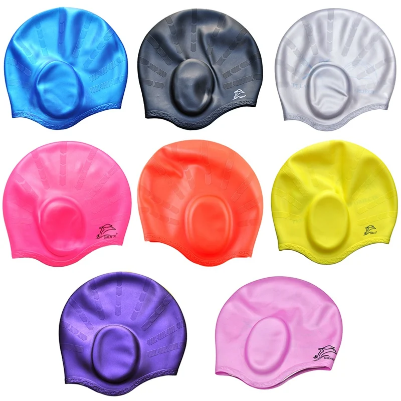 

Men Women Swimming Caps Long Hair Waterproof Swim Pool Cap Ear Protect Silicone Diving Hat