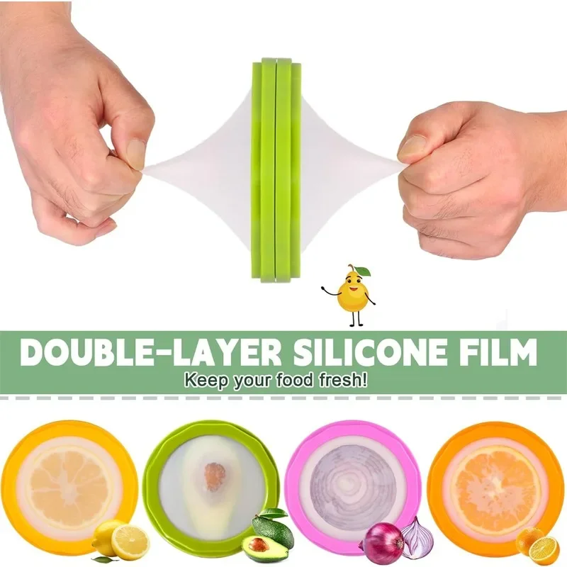 Silicone Food Storage Container Double Sided Lid Mini Fridge Organizer for Fruits Vegetables Fresh Keeping Kitchen Box