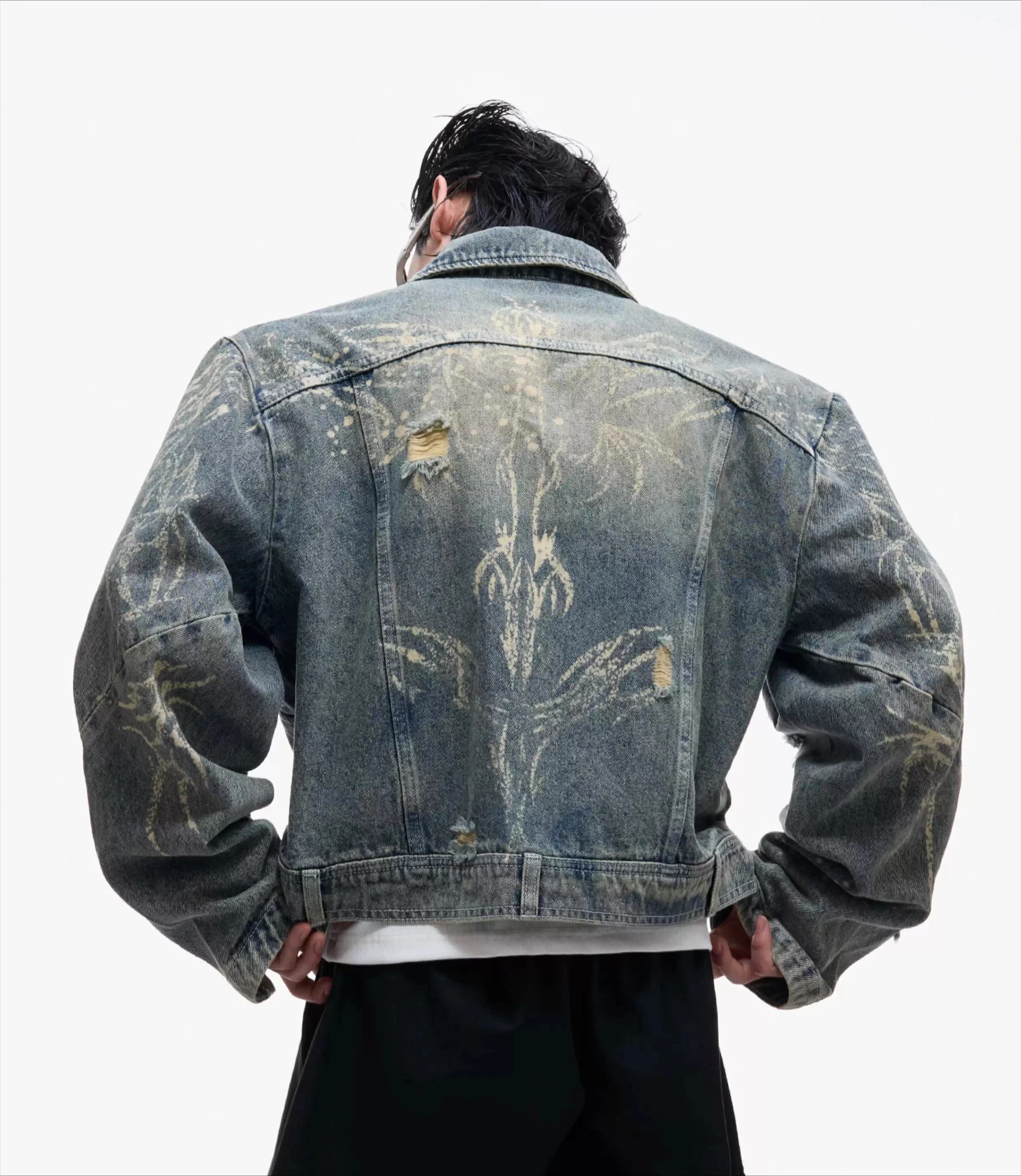 Male Hole Short Style Denim Jackets 2025 Men's Autumn New Loose Fit Jacket Handsome Long Sleeve Lapel Zipper Cotton Denim Coats