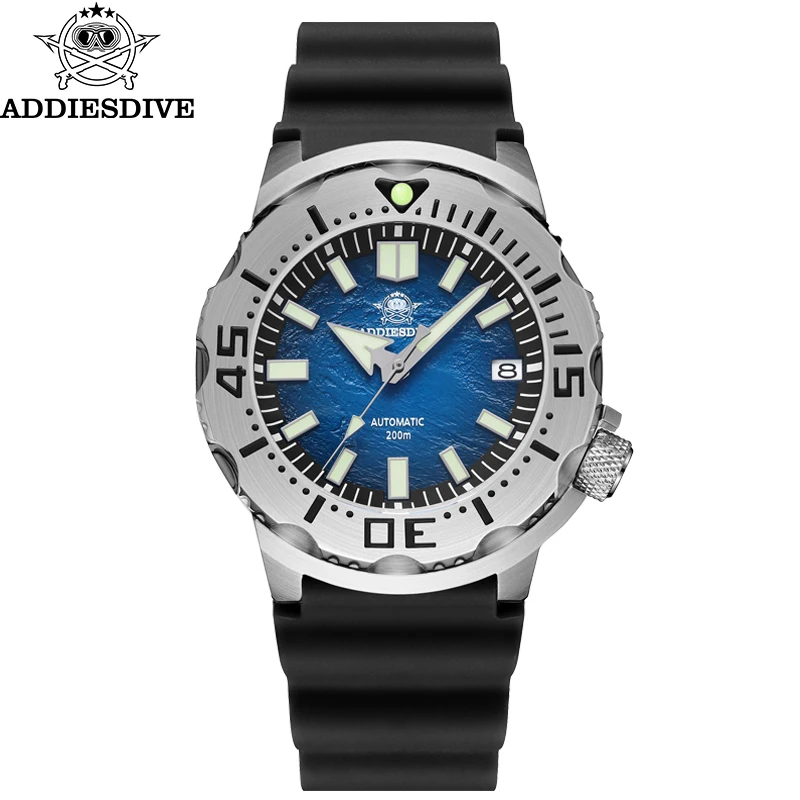 Addiesdive Mannen Mechanische Horloges Saffierglas 42 Mm Surfen Blauwe Wijzerplaat C3 Lichtgevende 200 M Waterdicht Duik Roestvrij staal Relogio