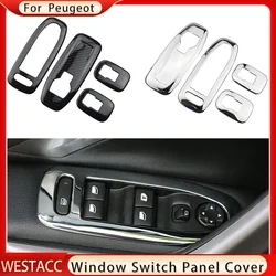 Car Window Lifter Switch Panel Cover for Peugeot 2008 2014 2015 2016 2017 2018 2019 Trim Sticker 4Pcs ABS Chrome Accessories