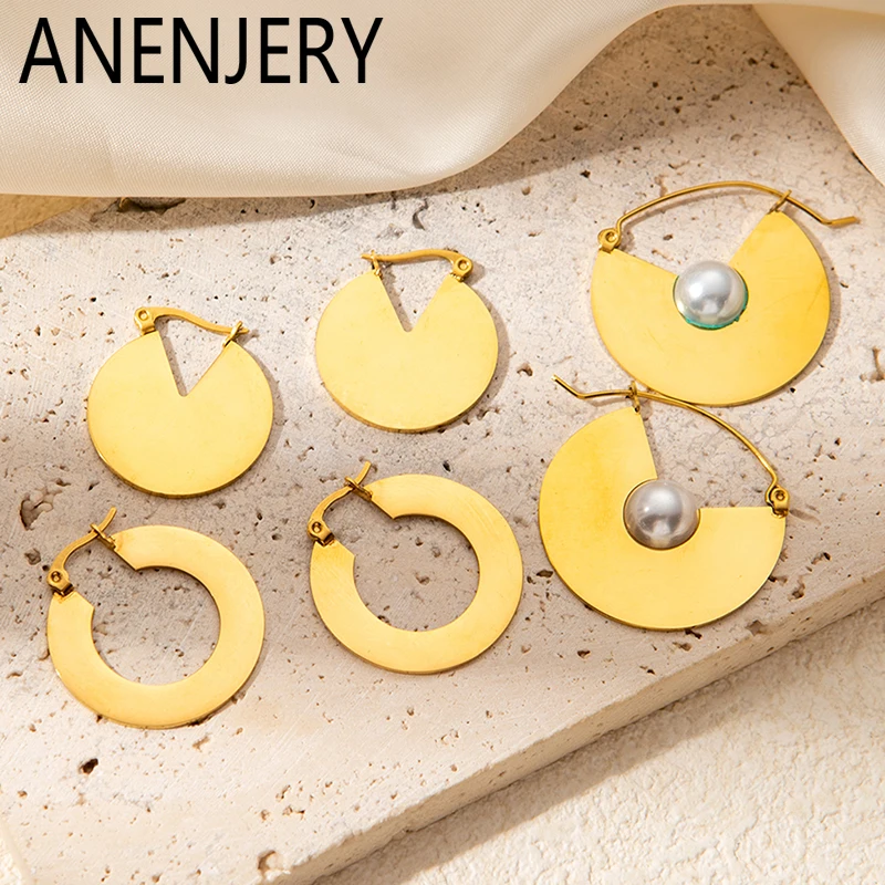 ANENJERY 316L Stainless Steel Geometric Hollow Circle Earring for Women Simple Temperament Jewelry Gifts Wholesale