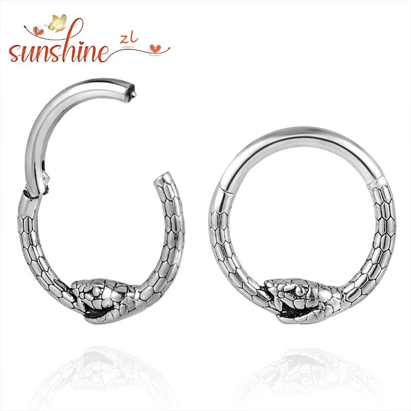 1PCS 316 Stainless Steel Round Snake Nose Rings 16G Opal Cartilage Hoop Segment Septum Clickers Piercing Body Jewelry