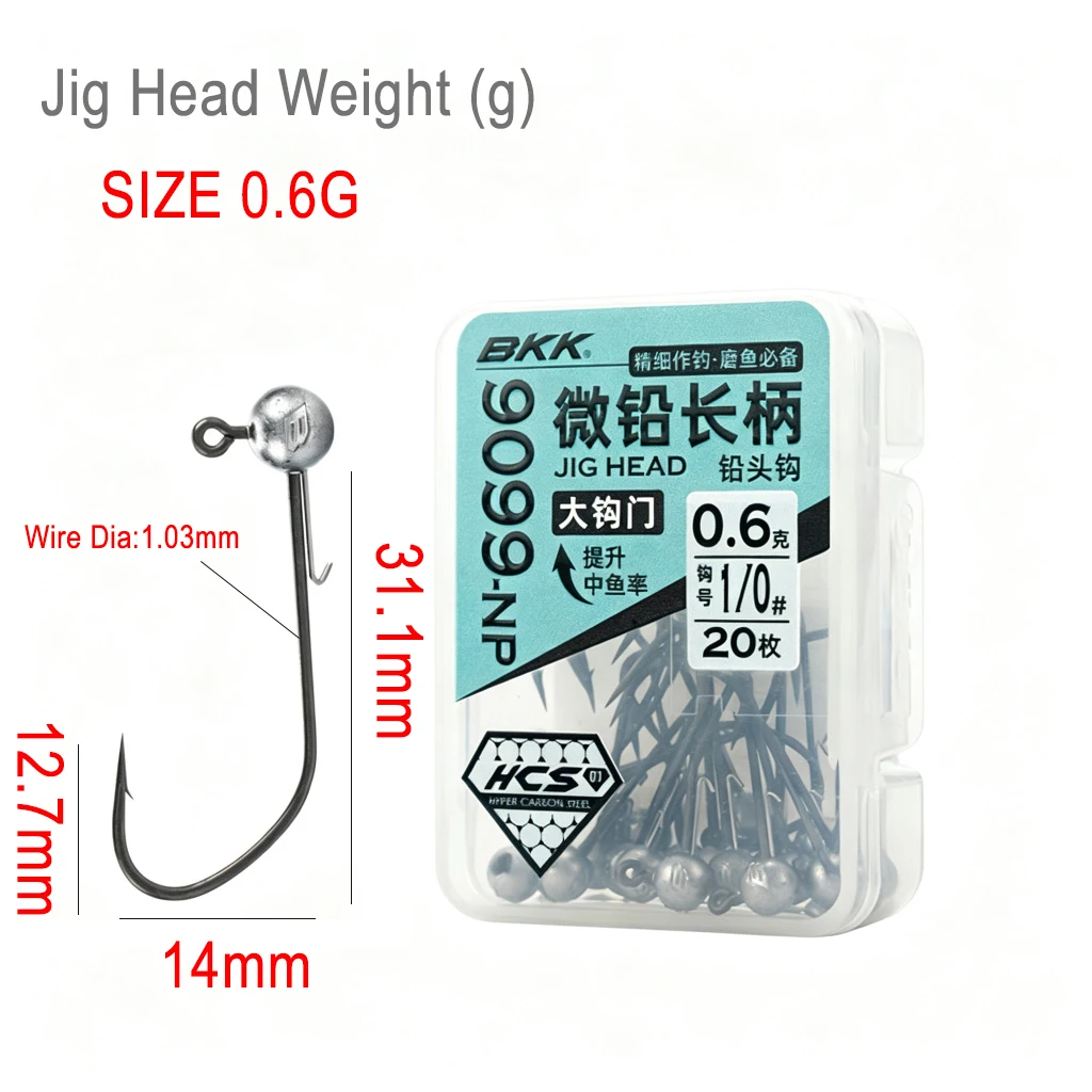 BKK 9099-NP Micro Jig Head Vissenhaken Lange Schacht Brede Opening Hoog Koolstofstaal Loodkop Zachte Aashaken Baars Zoetwatervissen