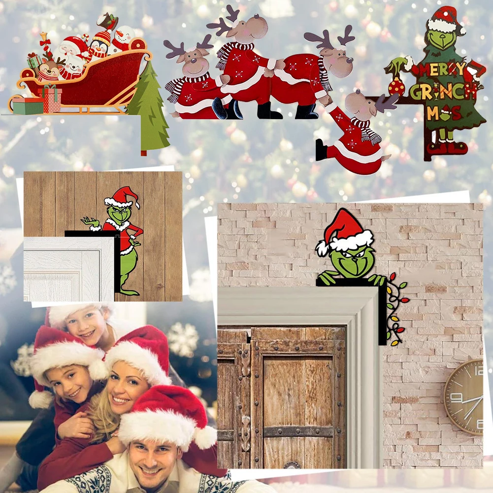 Christmas Door Frame Decoration Santa Claus Wooden Christmas Decorations Happy New Year Door Frame Trim Wood Xmas Decor