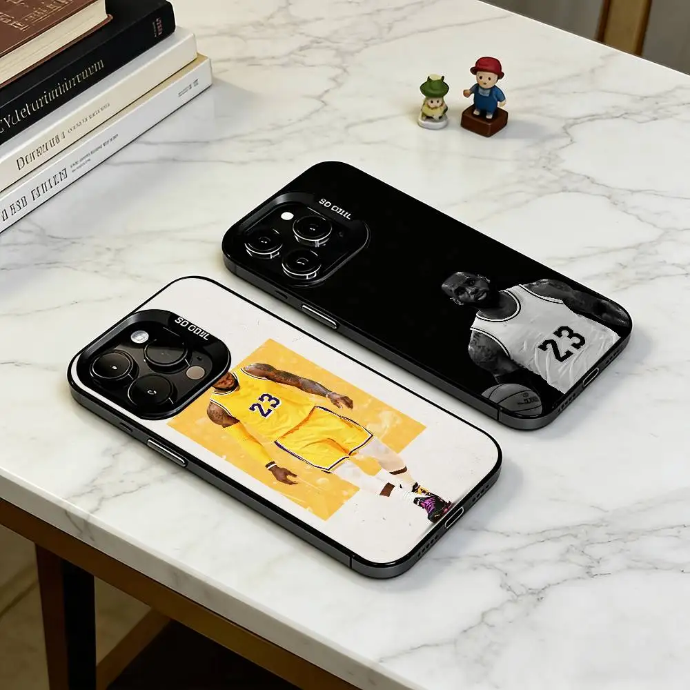 

B- Basketball LeBron James Phone Case For iPhone 17,16,15,14,13,12,11 Plus,Pro Max,XS,Colored Silver Plated Inside Cover