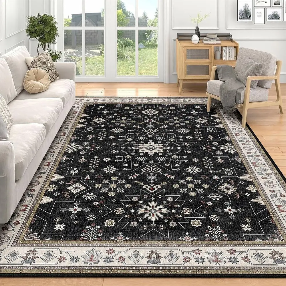 

5x7 Bohemian Area Rug, Washable and Non-Slip, Perfect for Living Spaces, Low Pile Vintage Style